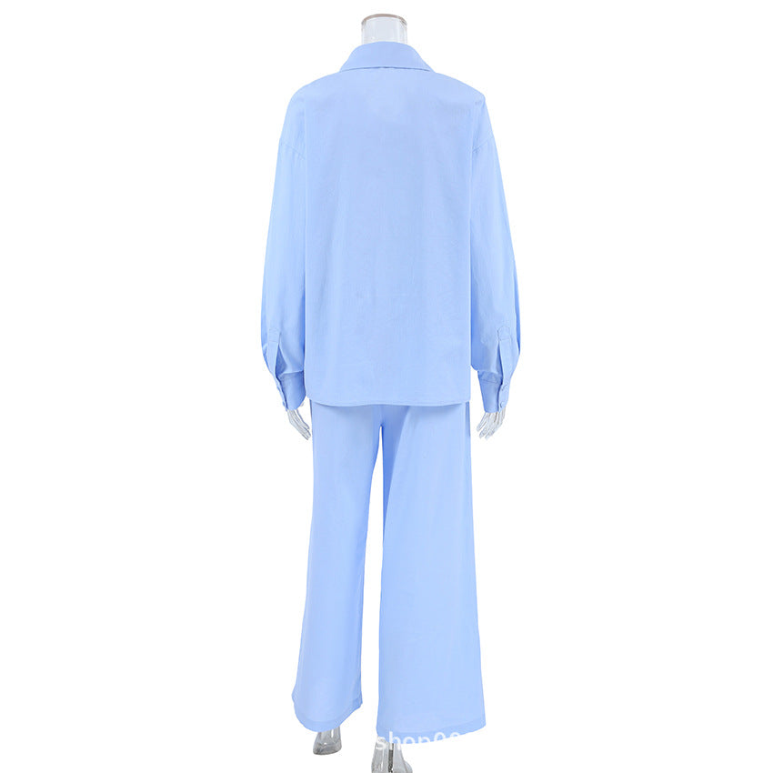 Dame elegant bluse- og buksekombination lavet af kvalitetsbomuld Stilla