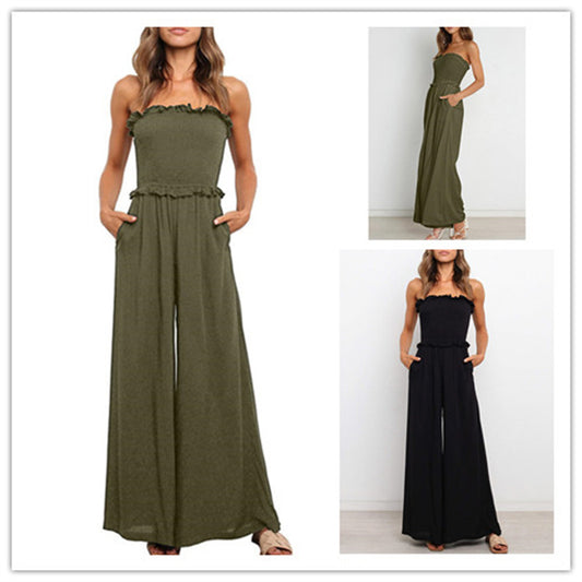 Damer vidt skåret jumpsuit med volanger Stilla
