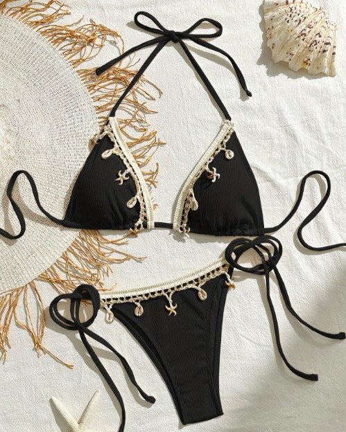 Dame trekant-bikini med elegante snore og charmerende detaljer Stilla