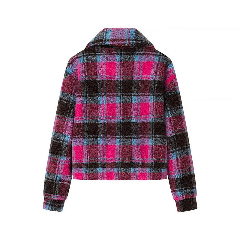 Femme Cozy Fleece Plaid Cropped-Jakke Stilla