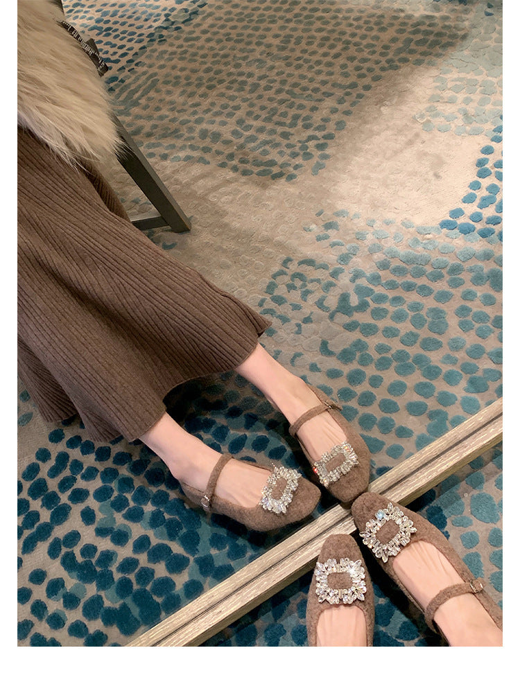 Dame Dekoreret Mary Jane Ballerinaer med Strassdetaljer Stilla