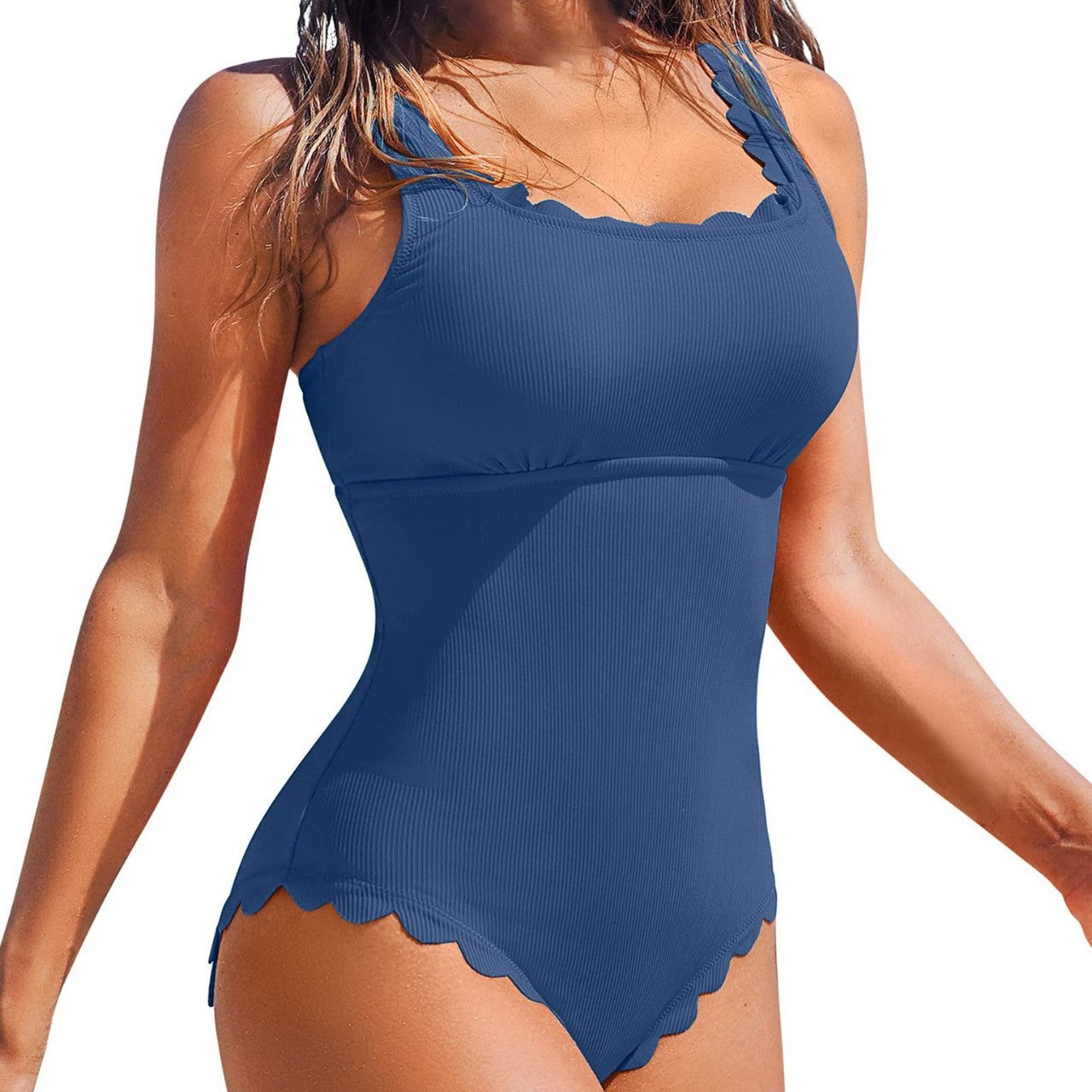 Dame Elegant Enhed Badedragt med Bølgekant og Elastisk Bånd Stilla