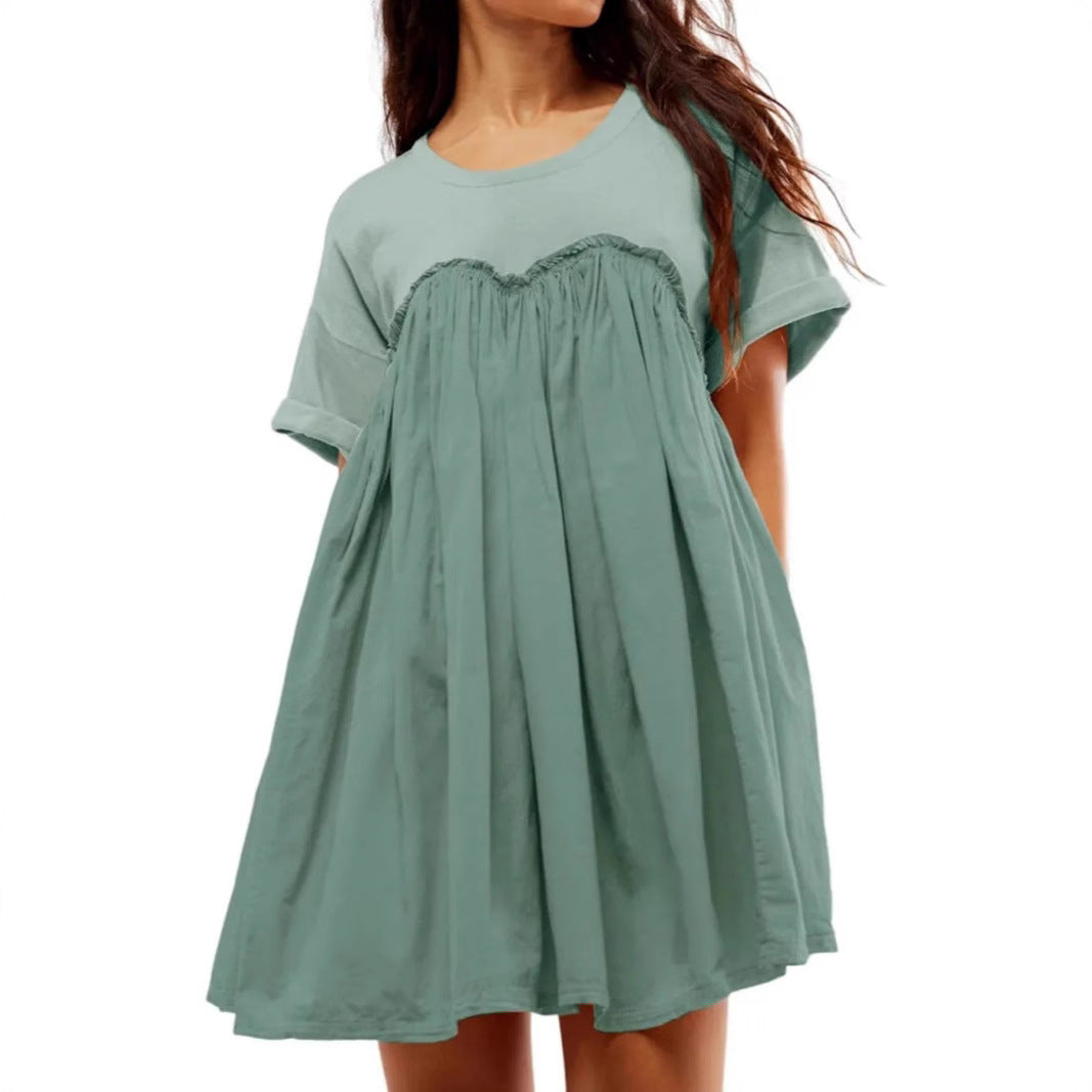 Dame afslappet midikjole med flæser og løst skåret overdel Stilla