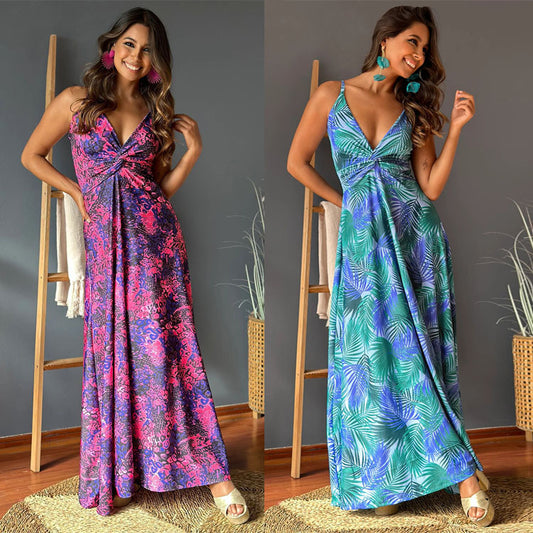 Dame Elegant Floral Print Maxi Kjole Stilla