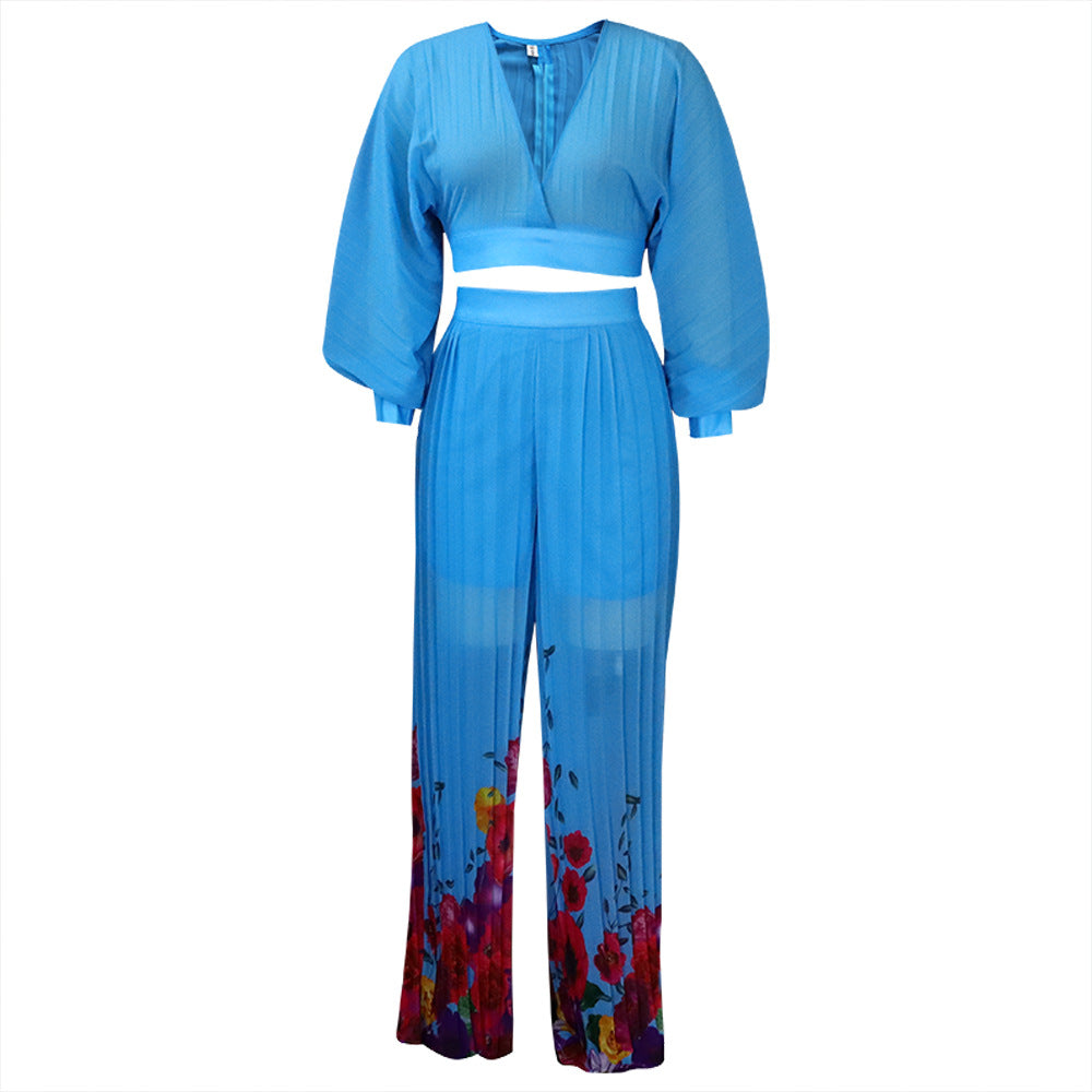 Dame elegant jumpsuit med voluminøse ærmer og blomstertryk Stilla