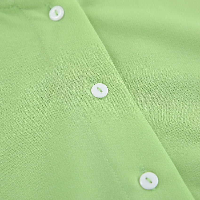 Dame afslappet Crop-Top og shorts sæt med knapdetaljer og lange ærmer Stilla