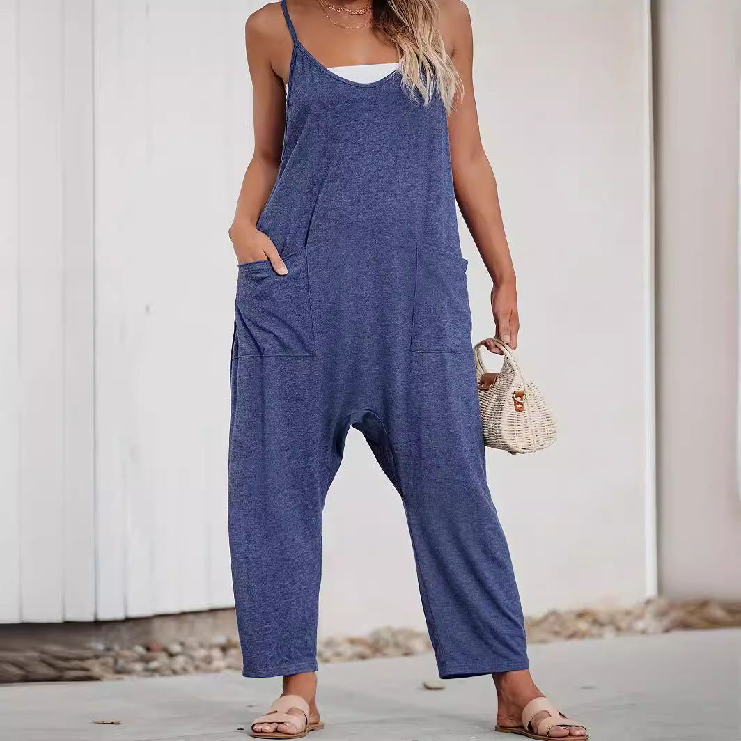 Dame Løs Jumpsuit med dyb V-udskæring og praktiske lommer Stilla