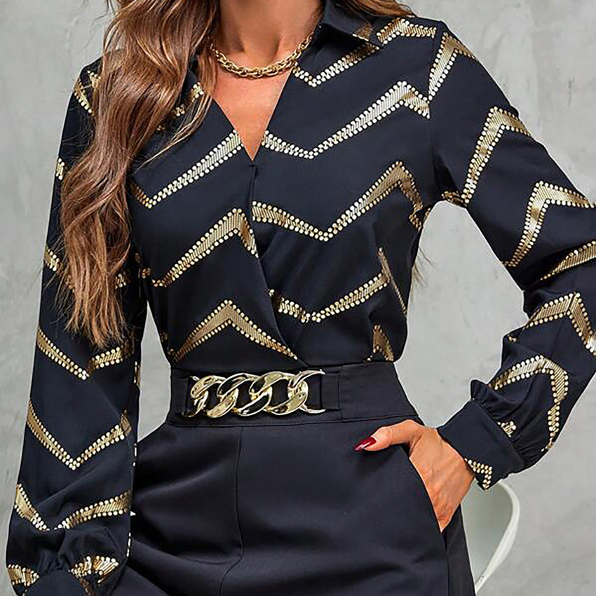 Dame Elegant bluse med særligt metallisk mønster og moderne snit Stilla