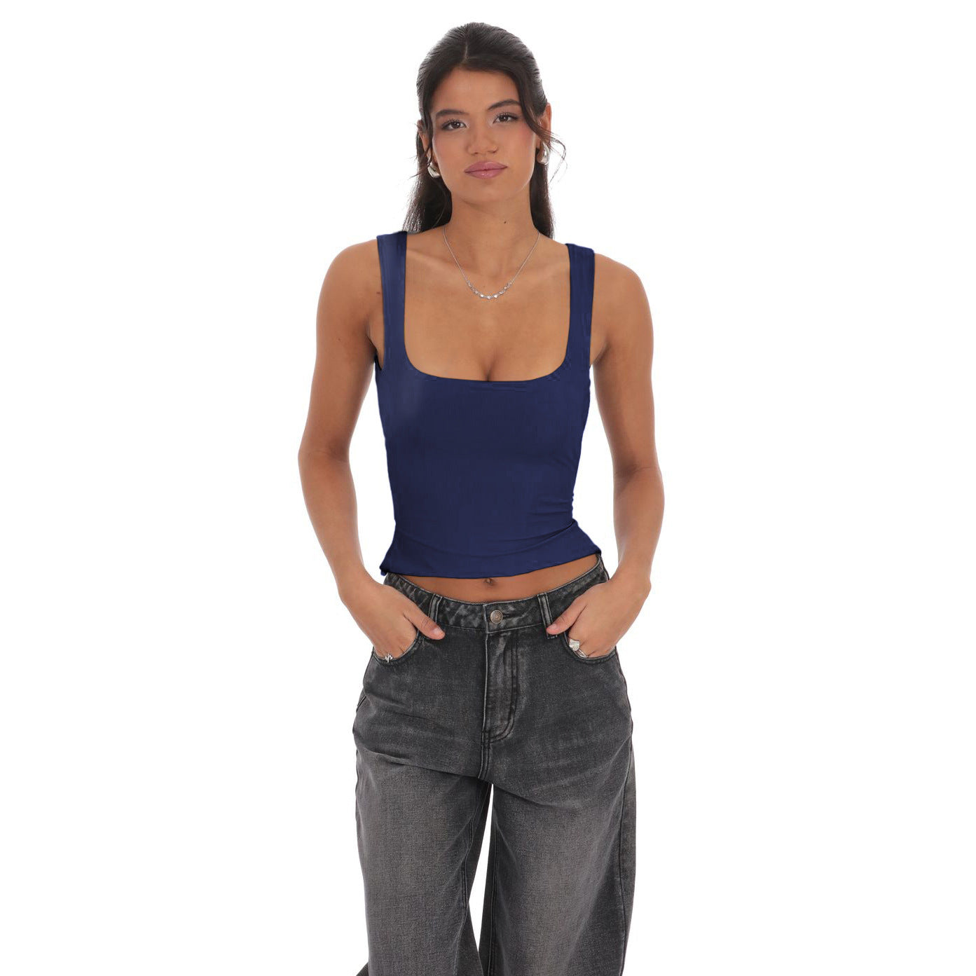 Dame Figurtilpasset Crop-Top med firkantet udskæring og brede stropper Stilla