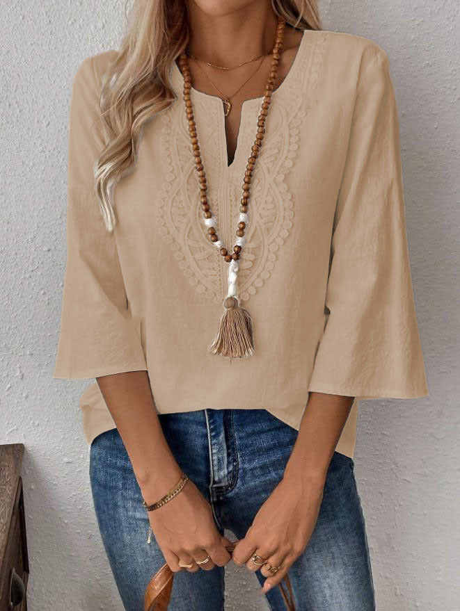 Dame afslappet bluse med detaljeret broderi Stilla