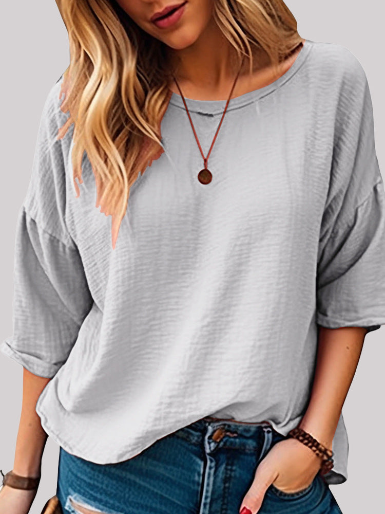 Dame afslappet longsleeve overdel med minimalistisk struktur og løs pasform Stilla