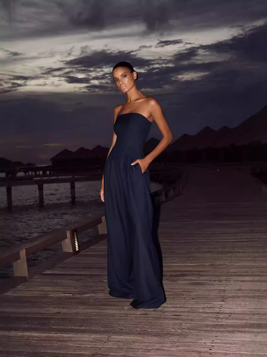 Dame jumpsuit med bredt ben Stilla