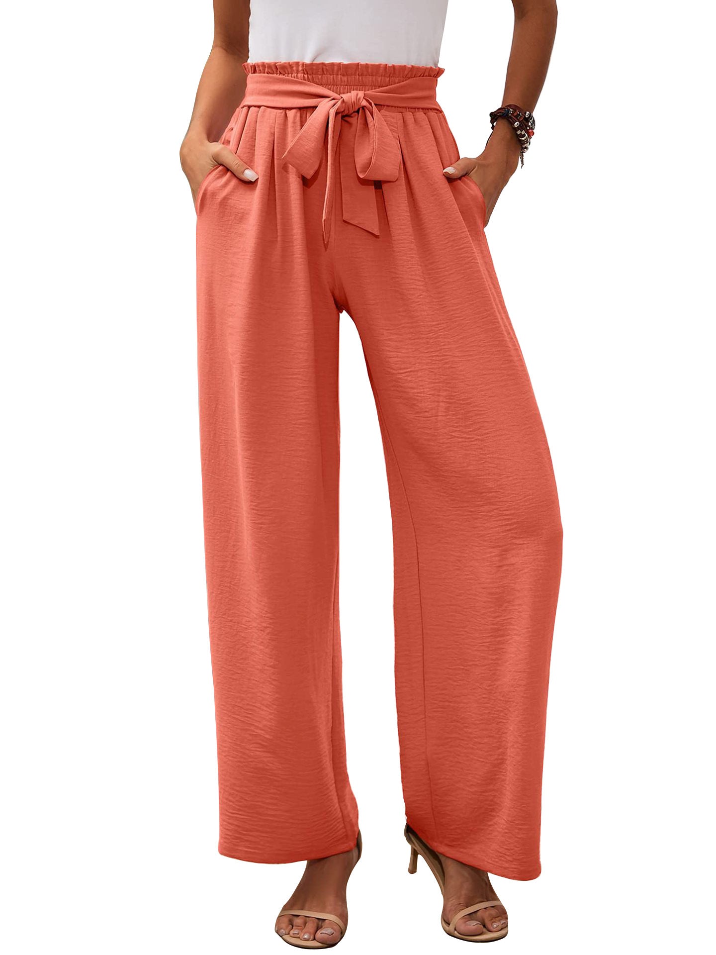 Dame afslappede vidde bukser med høj talje og bindebælte Stilla