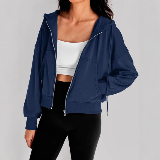 Dame afslappet hættejakke med sporty snit og praktiske lynlås lommer Stilla