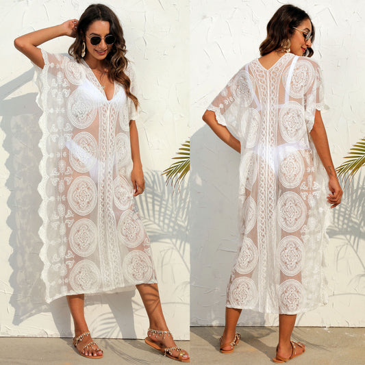 Dame Elegant Broderet Strandovertræk Robe Stilla