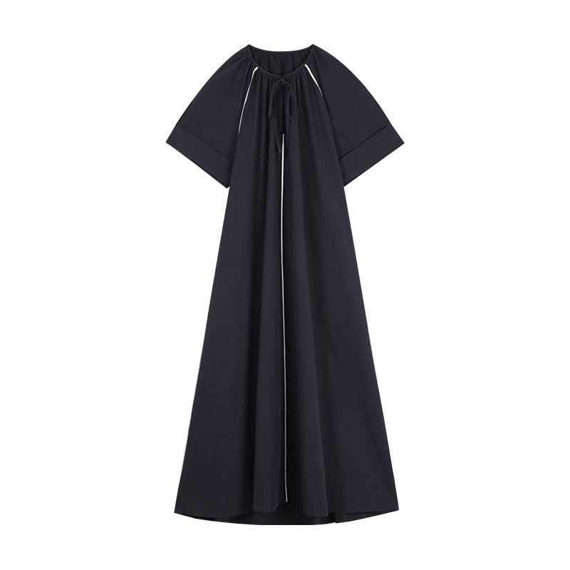 Dame afslappet maxikjole med justerbar krave og brede ærmer Stilla