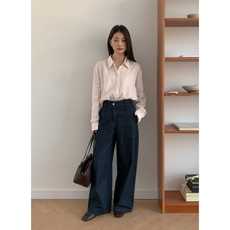 Dame afslappet langærmet bluse lavet af luftig bomuldsblanding med fine knapdetaljer Stilla