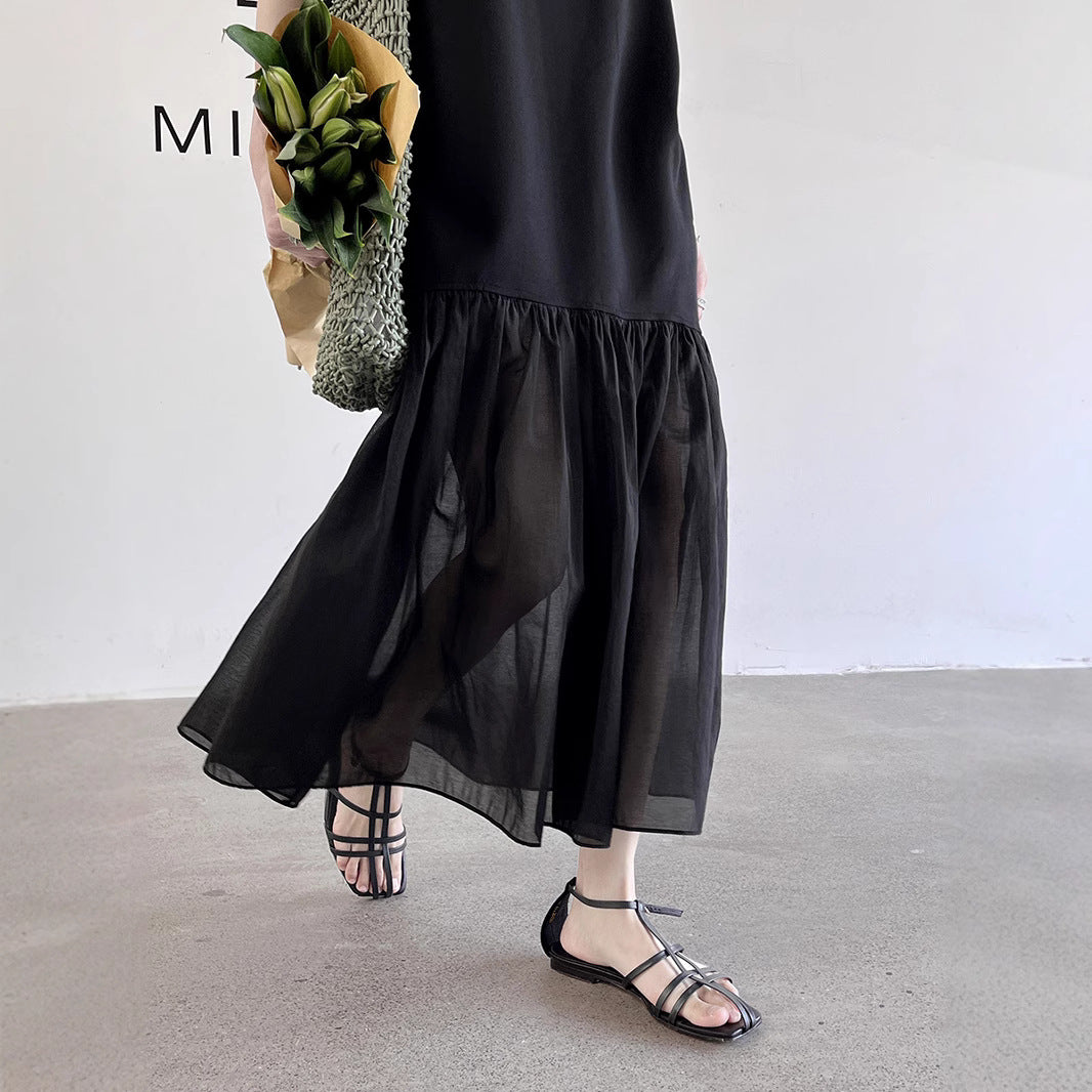 Dame afslappet Maxi-kjole med voluminøs kant og høj kvalitets bomuldsblanding Stilla