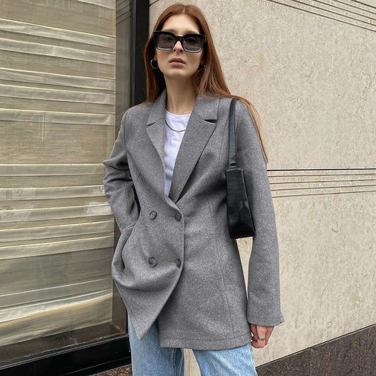 Dame Dobbeltknap Blazer i højkvalitets uldmix med afslappet snit Stilla