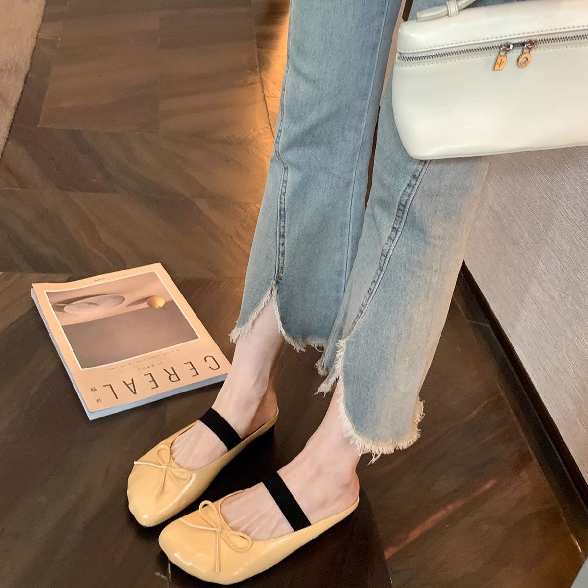 Dame Elegant Ballerina Flats med justerbar rem Stilla