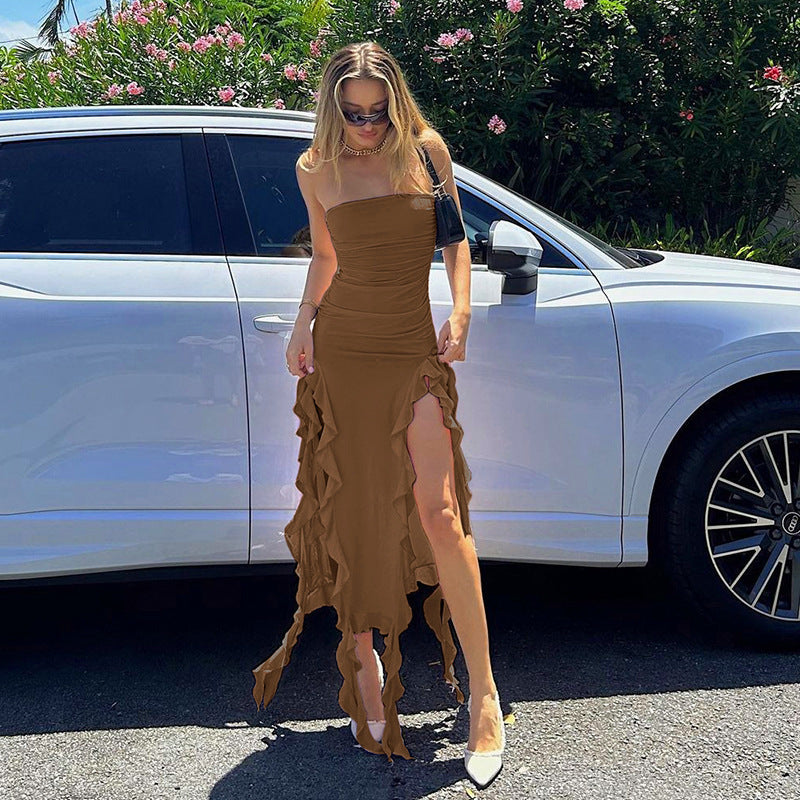 Dame Elegant Flæse Høj-Slid Maxi Kjole Stilla