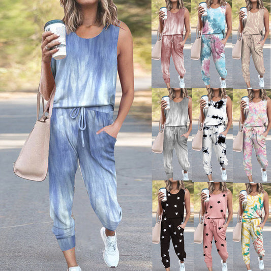 Dame Casual Jumpsuit med ærmeløs design og moderne batikmønster Stilla