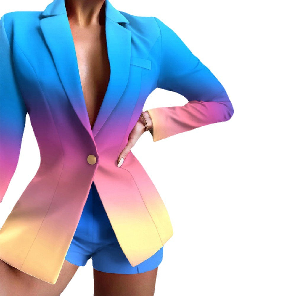 Dame Elegant Dyreprint Blazerjakke med tætsiddende snit og dyb V-Udskæring Stilla