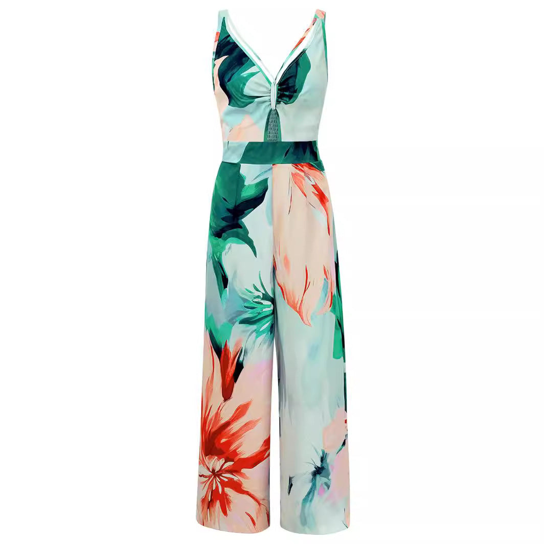 Dame Elegant Sommer-Jumpsuit med floralsk mønster Stilla