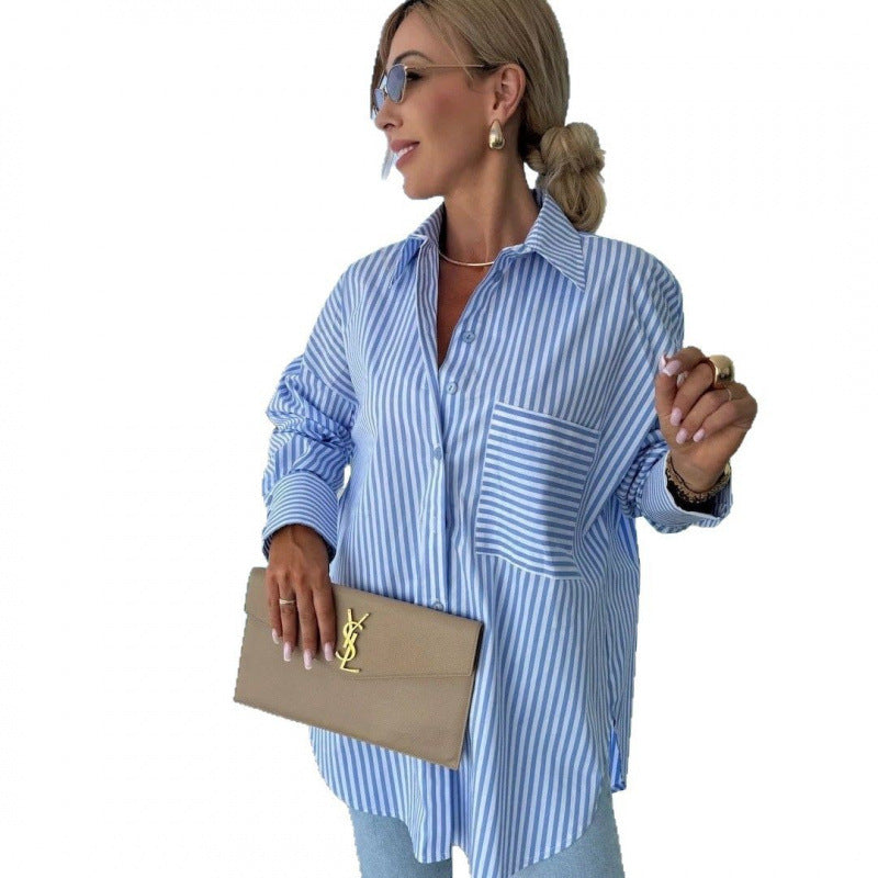 Dame afslappet skjortebluse med stribemønster Stilla