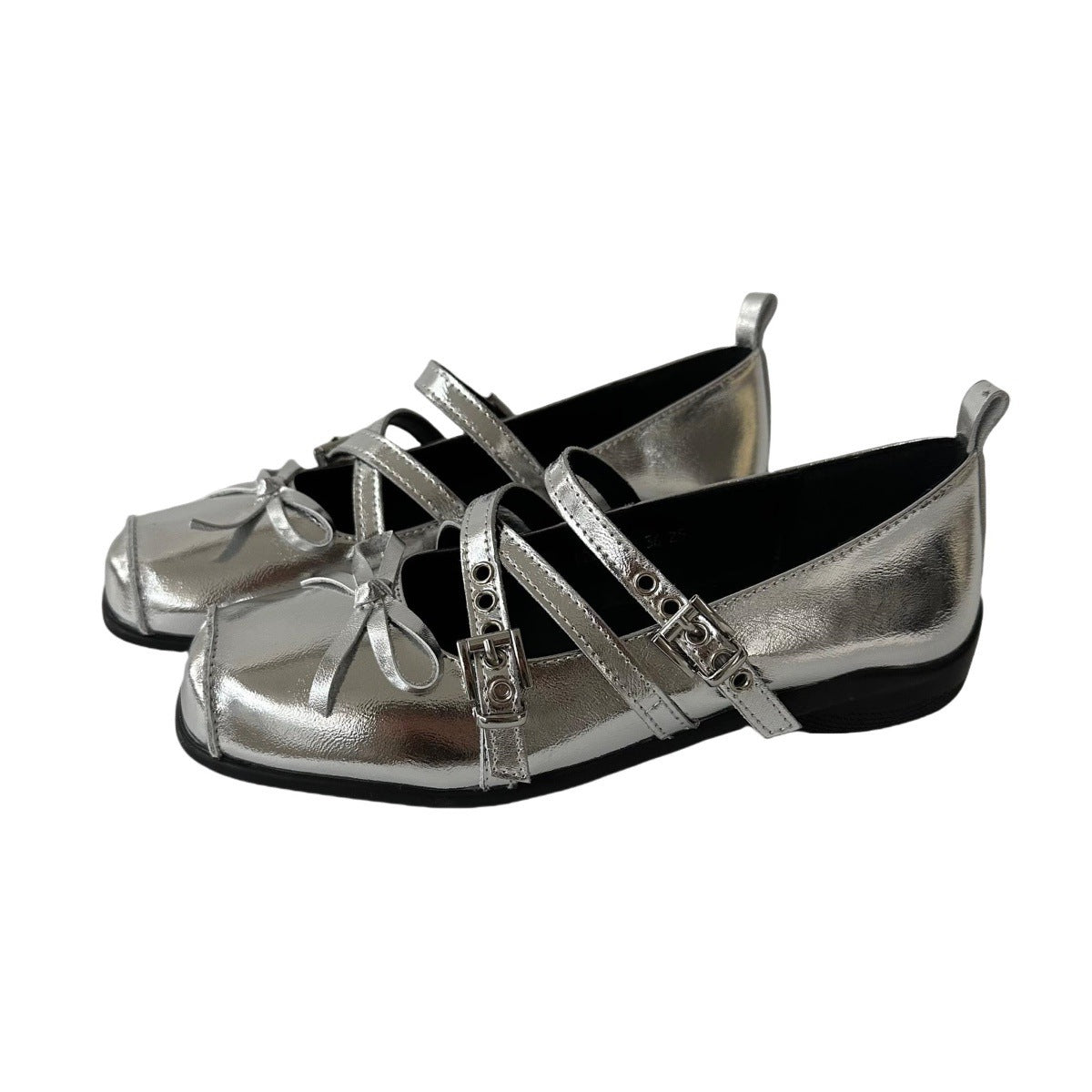 Dame Dekorative Sløjfe-Detail Metallic Mary Jane Ballerinas Stilla