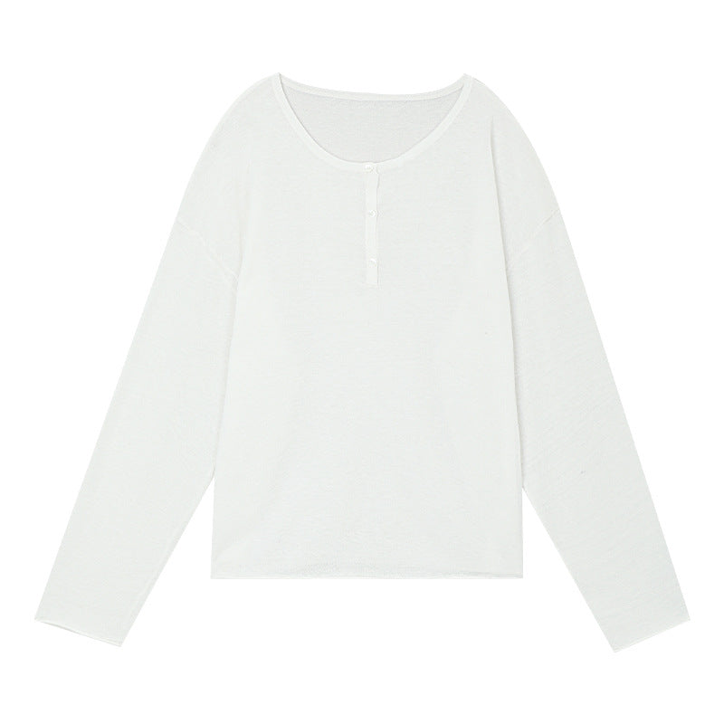 Dame afslappet longsleeve top med praktisk knapliste Stilla