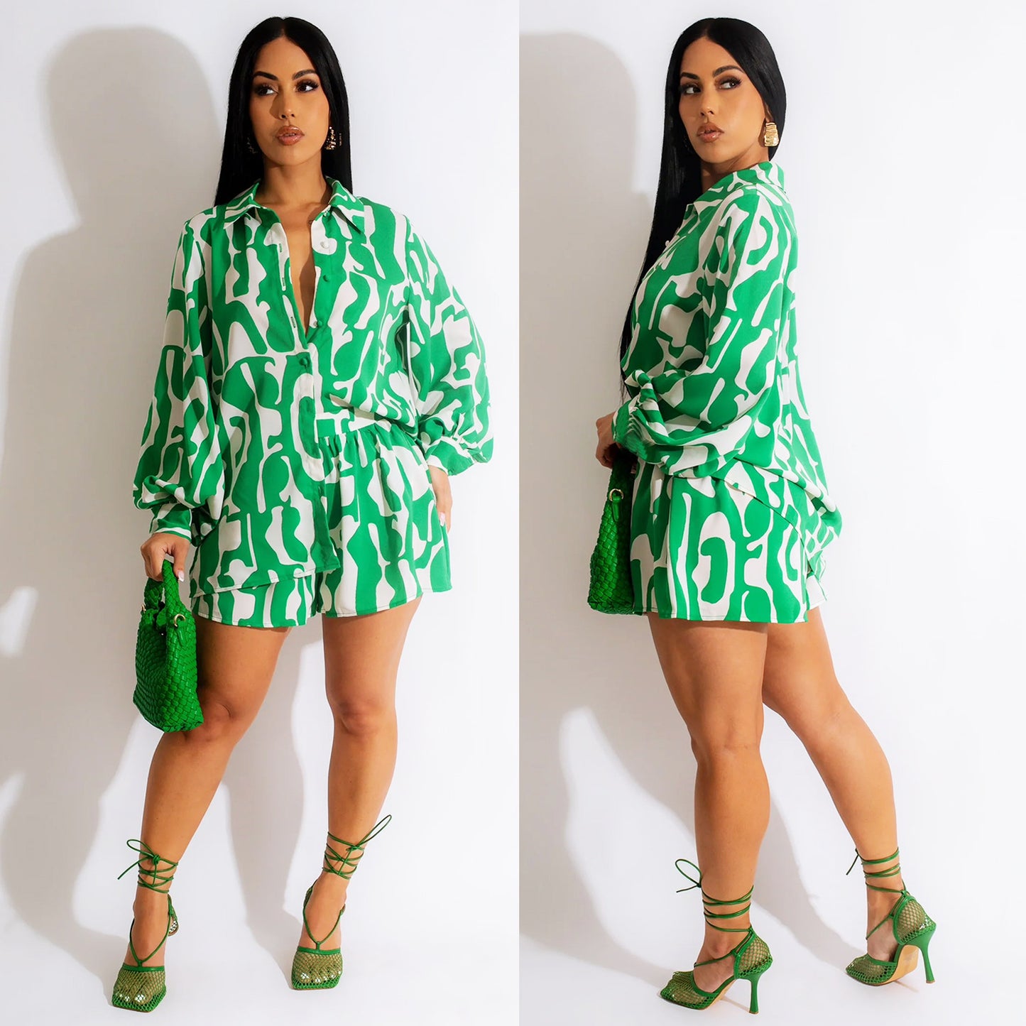 Dame Abstract Print Knap Lukning Overall Sæt Stilla