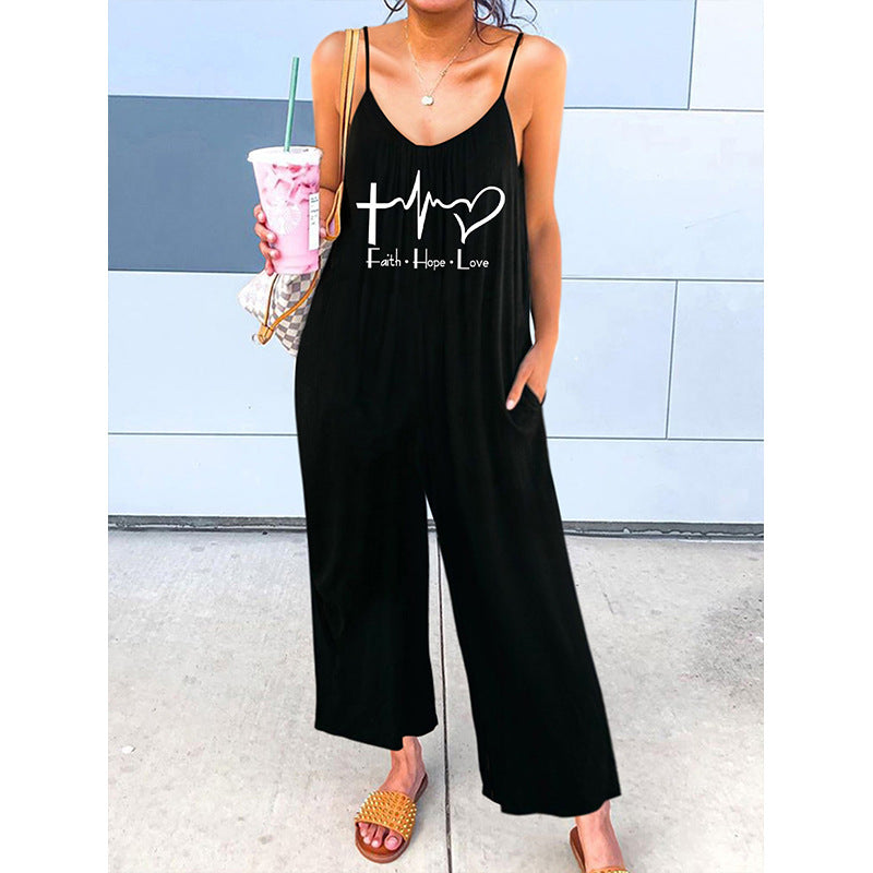 Dame afslappet jumpsuit med dyb V-hals og praktiske lommer Stilla