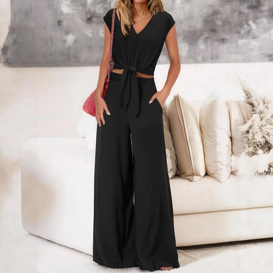 Dame jumpsuit med høj talje og kort top Stilla