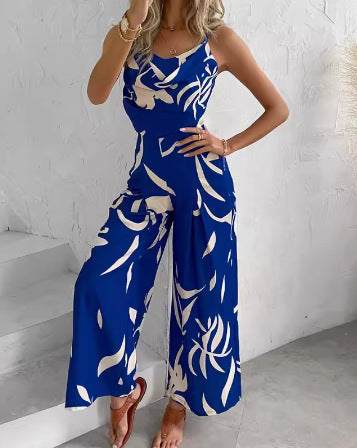 Dame Bredbenet Floral-Print Jumpsuit Stilla