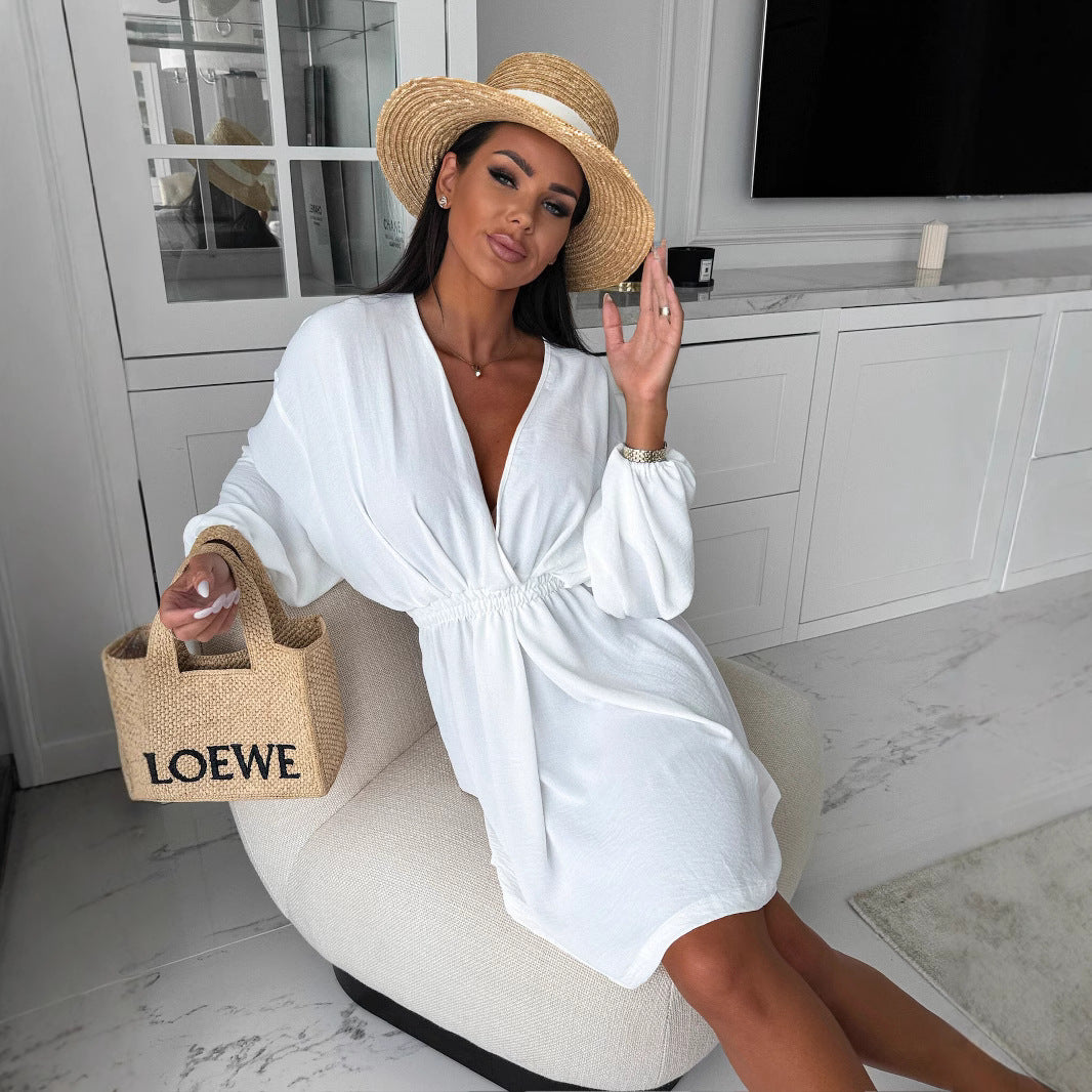 Dame afslappet kaftan med dyb V-udskæring og ballonformede ærmer Stilla