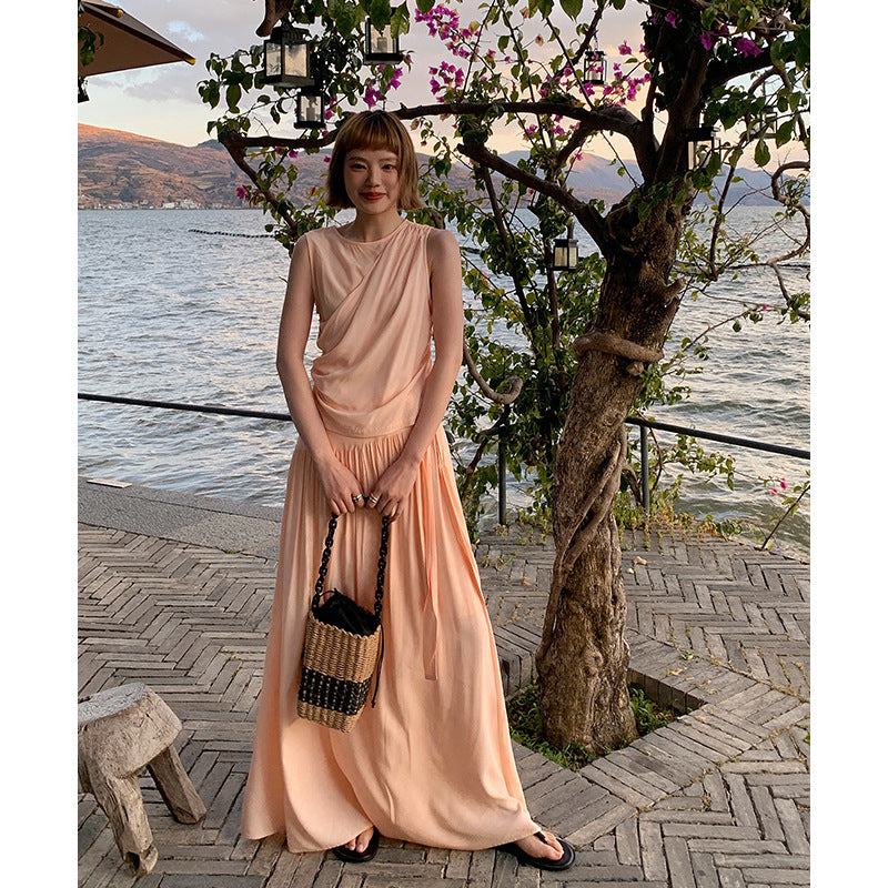 Dame Maxi-Jumpsuit med elegant drapering og bred silhuet Stilla