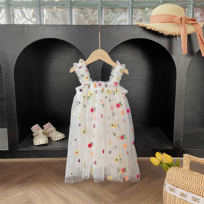 Pige Floral Broderet Tulle Sommerkjole Stilla
