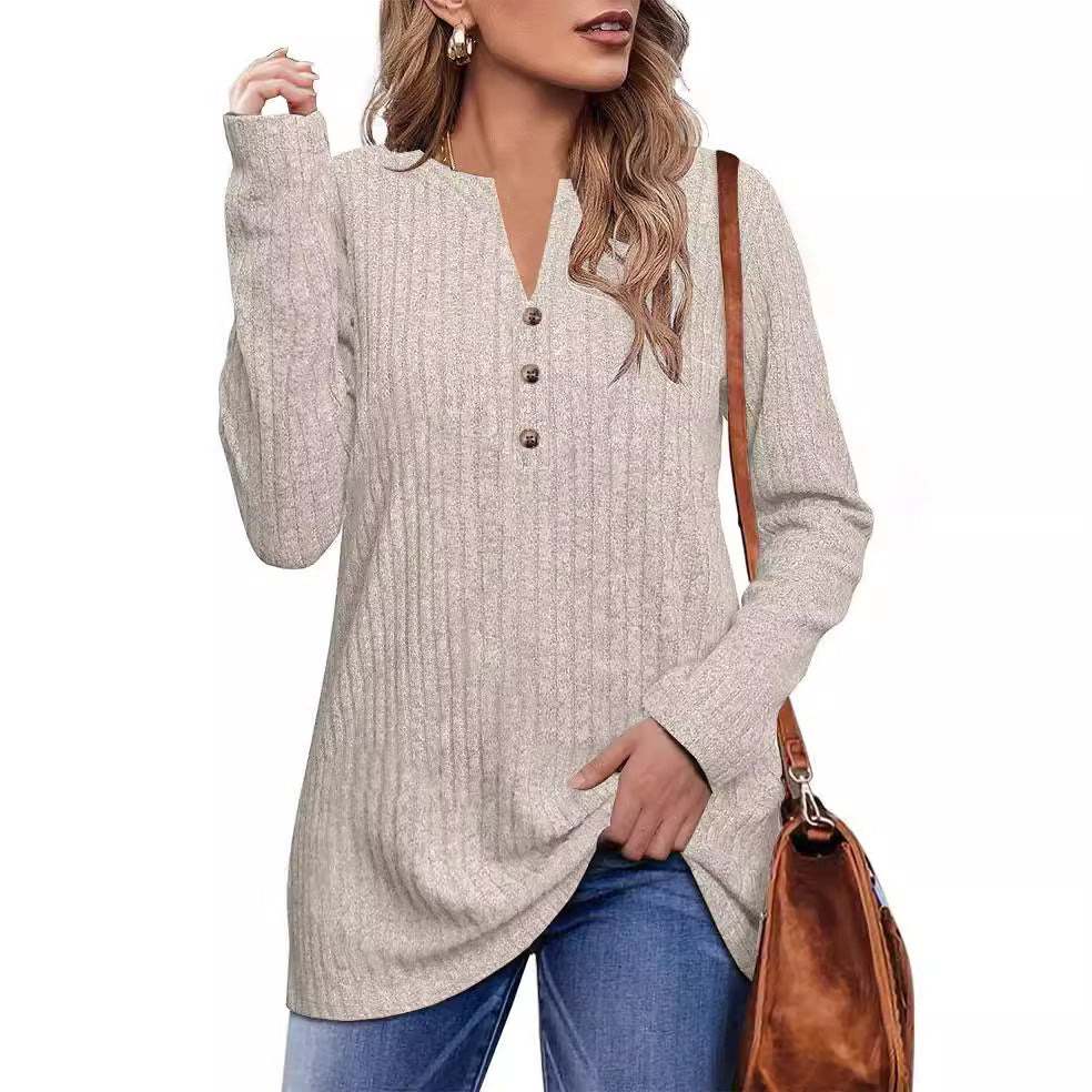 Dame afslappet langærmet sweatshirt med struktureret design og knapdetaljer Stilla