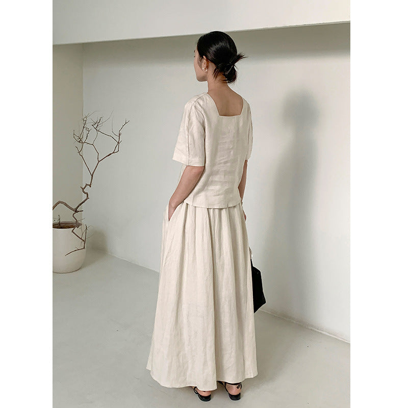 Dame afslappet maxi nederdel med justerbar gummibånd og sidelommer Stilla