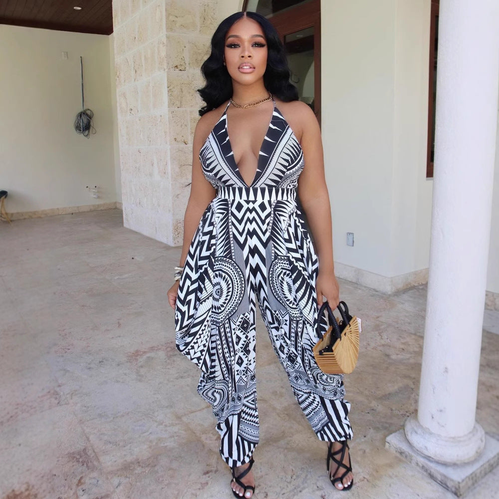 Dame Elegant Bodysuit med dyb V-udskæring og unikt mønster Stilla