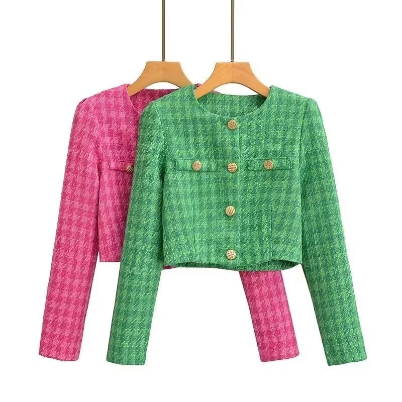 Dame elegant hæklede blazerjakke med gyldne knapdetaljer Stilla