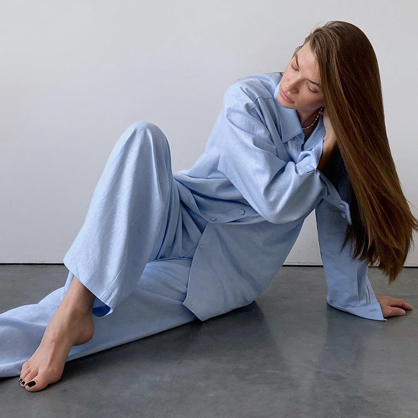 Dame elegant bluse- og buksekombination lavet af kvalitetsbomuld Stilla