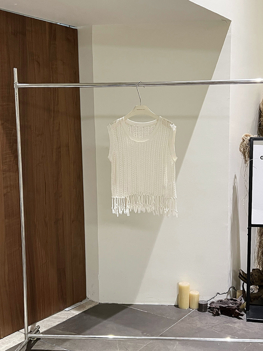 Dame elegant frynse-top i luftig netstruktur Stilla