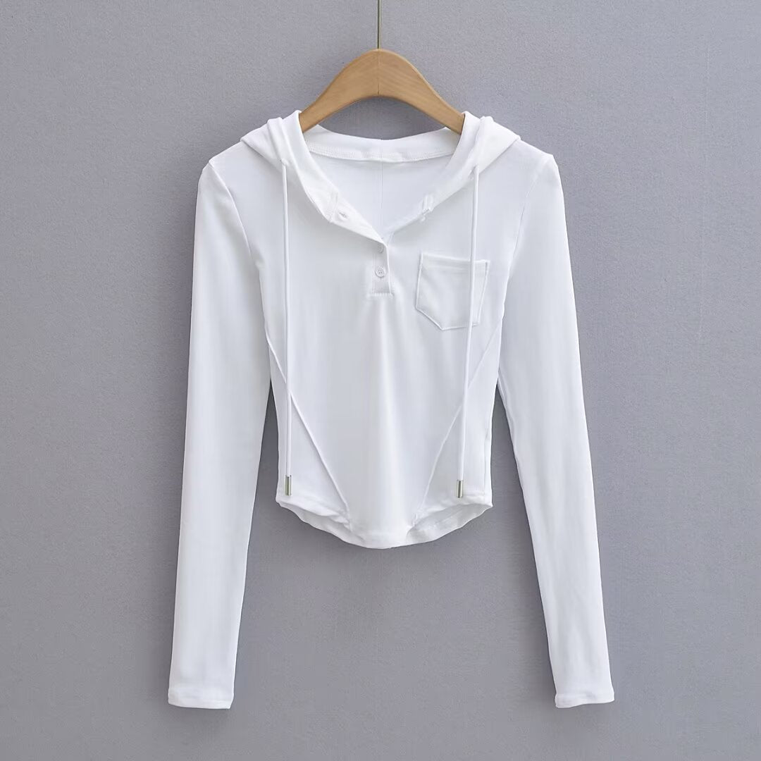 Dame afslappet langærmet hoodie med knapliste og praktiske lommer Stilla