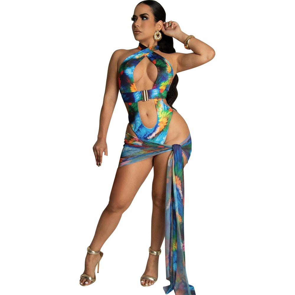 Dame Ekstravagant Strandkjole med raffinerede cut-out-detaljer og farverigt design Stilla