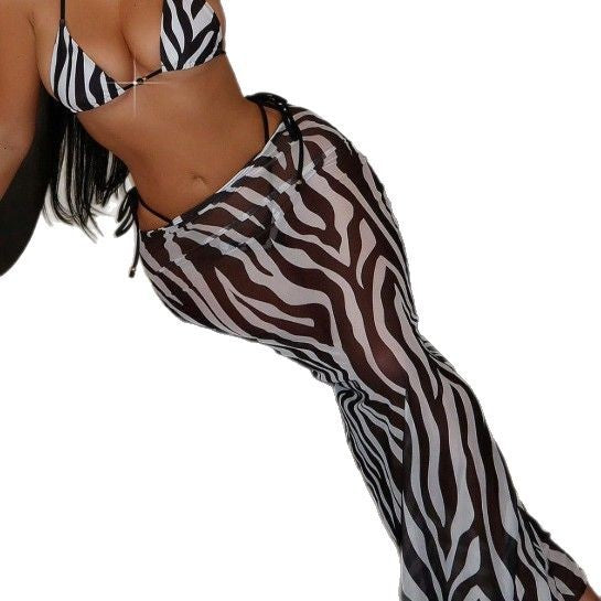 Damer To-delt Bikini-sæt med gennemsigtig omslagsnederdel og moderigtigt zebra-design Stilla