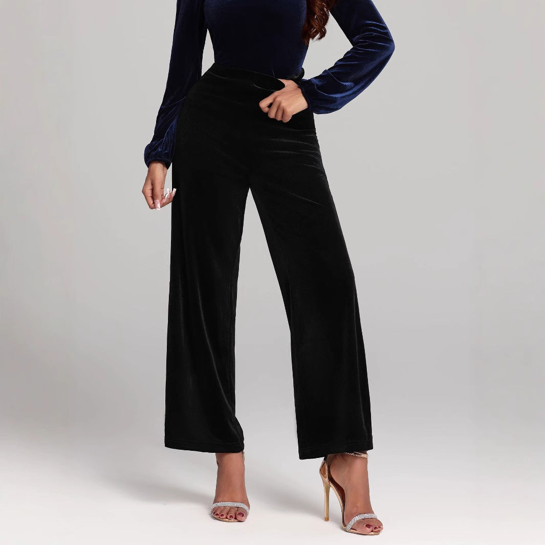Dame elegant bred velour-bukser Stilla
