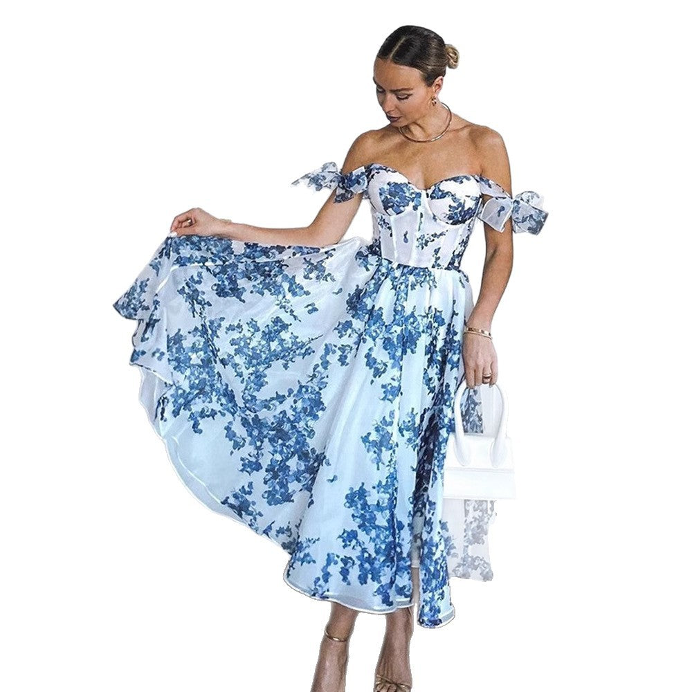 Dame A-linje aftenkjole med luftige pufærmer Stilla