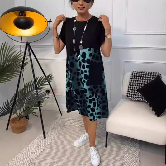 Dame afslappet fritidskjole med stilmønster og praktisk lomme Stilla
